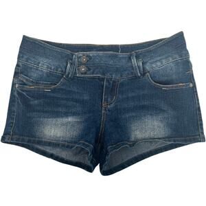 Vintage y2k Womens Low Rise Paris Blues Micro Mini Cheeky Blue Jean Shorts Sz 11
